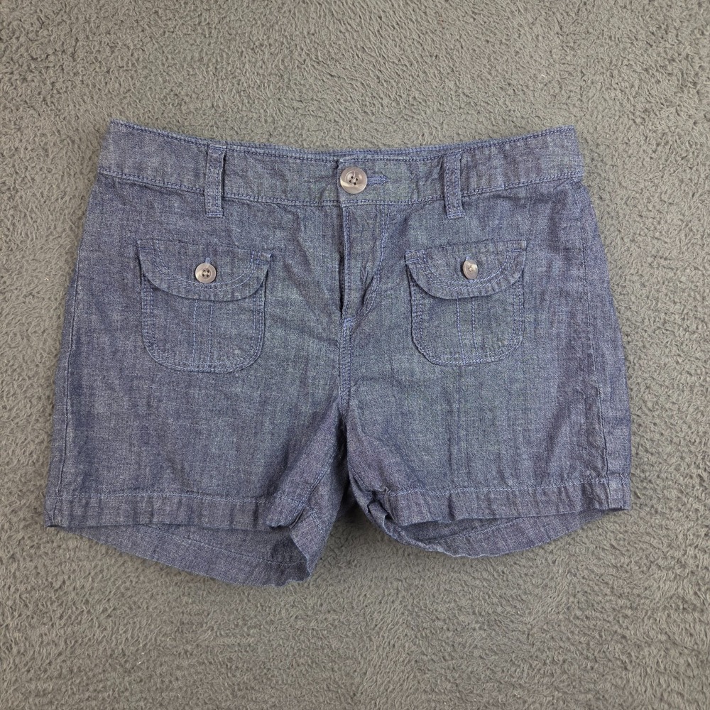 Old Navy Chambray Belted Shorts Women's 14 Blue Adjustable Waist Cotton